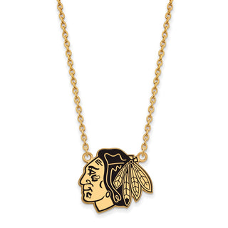 Sterling Silver Gold-plated NHL LogoArt Chicago Blackhawks Large Enameled Pendant 18 inch Necklace