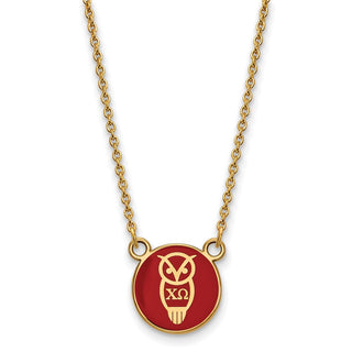 Sterling Silver Gold-plated LogoArt Chi Omega Sorority Symbol Small Color Enamel Pendant 18 inch Necklace GP042CHO-18