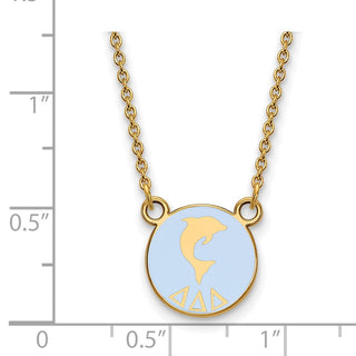Sterling Silver Gold-plated LogoArt Delta Delta Delta Sorority Symbol Small Color Enamel Pendant 18 inch Necklace GP042DDD-18