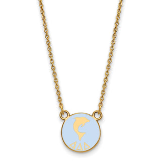 Sterling Silver Gold-plated LogoArt Delta Delta Delta Sorority Symbol Small Color Enamel Pendant 18 inch Necklace GP042DDD-18