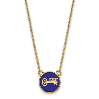 Sterling Silver Gold-plated LogoArt Kappa Kappa Gamma Sorority Symbol Small Color Enamel Pendant 18 inch Necklace GP042KKG-18