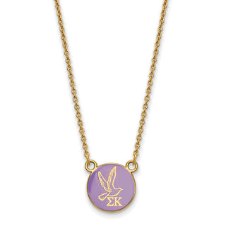 Sterling Silver Gold-plated LogoArt Sigma Kappa Sorority Symbol Small Color Enamel Pendant 18 inch Necklace GP042SKP-18