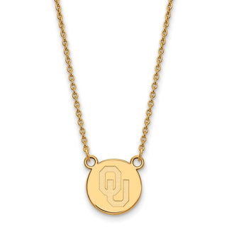 Sterling Silver Gold-plated LogoArt University of Oklahoma O-U Small Disc 18 inch Necklace