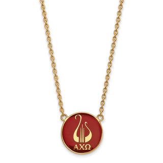 Sterling Silver Gold-plated LogoArt Alpha Chi Omega Sorority Symbol Large Color Enamel Pendant 18 inch Necklace GP043ACO-18