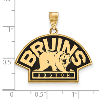 Sterling Silver Gold-plated NHL LogoArt Boston Bruins Large Enameled Pendant GP043BRI