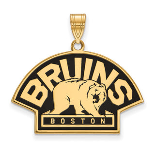 Sterling Silver Gold-plated NHL LogoArt Boston Bruins Large Enameled Pendant GP043BRI