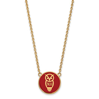 Sterling Silver Gold-plated LogoArt Chi Omega Sorority Symbol Large Color Enamel Pendant 18 inch Necklace GP043CHO-18