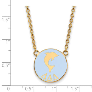 Sterling Silver Gold-plated LogoArt Delta Delta Delta Sorority Symbol Large Color Enamel Pendant 18 inch Necklace GP043DDD-18