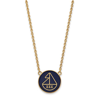 Sterling Silver Gold-plated LogoArt Sigma Sigma Sigma Sorority Symbol Large Color Enamel Pendant 18 inch Necklace GP043SSS-18