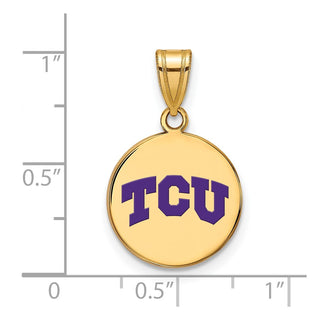 Sterling Silver Gold-plated LogoArt Texas Christian University T-C-U Medium Enameled Disc Pendant