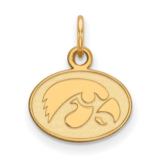 Sterling Silver Gold-plated LogoArt University of Iowa Hawk Extra Small Oval Pendant