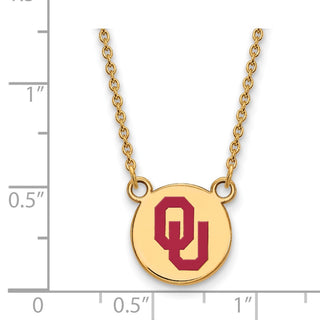 Sterling Silver Gold-plated LogoArt University of Oklahoma O-U Small Enameled Disc Pendant 18 inch Necklace