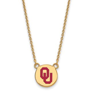 Sterling Silver Gold-plated LogoArt University of Oklahoma O-U Small Enameled Disc Pendant 18 inch Necklace