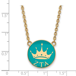 Sterling Silver Zeta Tau Alpha Sorority Pendant Necklace - Large Symbol Enamel, 18in Chain, Pendant Size 19 x 19mm, Gold-Plated