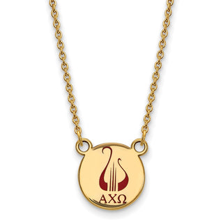 Sterling Silver Gold-plated LogoArt Alpha Chi Omega Sorority Symbol Small Color Enamel Pendant 18 inch Necklace GP044ACO-18