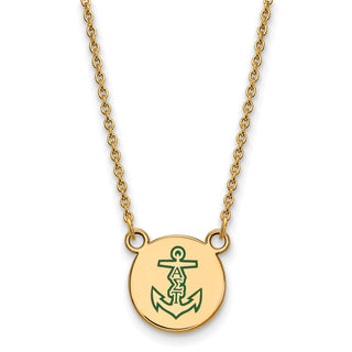 Sterling Silver Gold-plated LogoArt Alpha Sigma Tau Sorority Symbol Small Color Enamel Pendant 18 inch Necklace GP044ALS-18