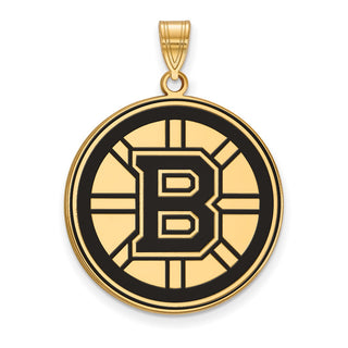 Sterling Silver Gold-plated NHL LogoArt Boston Bruins Extra Large Enameled Pendant
