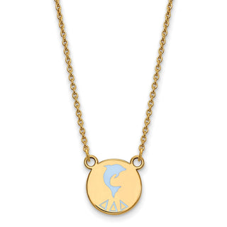 Sterling Silver Gold-plated LogoArt Delta Delta Delta Sorority Symbol Small Color Enamel Pendant 18 inch Necklace GP044DDD-18