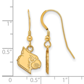 Sterling Silver Gold-plated LogoArt University of Louisville Cardinal Small Dangle Wire Earrings