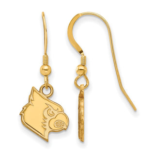 Sterling Silver Gold-plated LogoArt University of Louisville Cardinal Small Dangle Wire Earrings