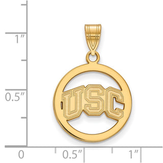 Sterling Silver Gold-plated LogoArt University of Southern California U-S-C Medium Circle Pendant
