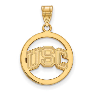 Sterling Silver Gold-plated LogoArt University of Southern California U-S-C Medium Circle Pendant