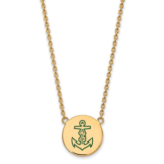 Sterling Silver Gold-plated LogoArt Alpha Sigma Tau Sorority Symbol Large Color Enamel Pendant 18 inch Necklace GP045ALS-18