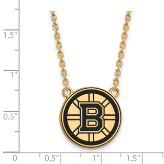 Sterling Silver Gold-plated NHL LogoArt Boston Bruins Large Enameled Pendant 18 inch Necklace