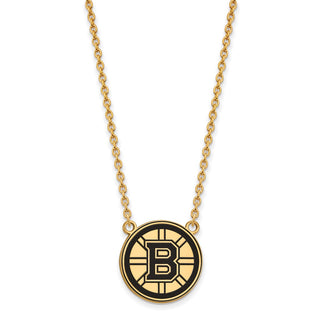 Sterling Silver Gold-plated NHL LogoArt Boston Bruins Large Enameled Pendant 18 inch Necklace