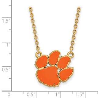 Sterling Silver Gold-plated LogoArt Clemson University Tiger Paw Large Enameled Pendant 18 inch Necklace