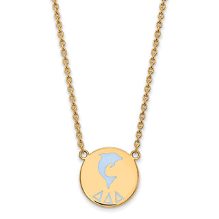 Sterling Silver Gold-plated LogoArt Delta Delta Delta Sorority Symbol Large Color Enamel Pendant 18 inch Necklace GP045DDD-18