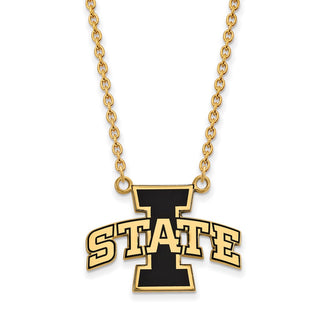 Sterling Silver Gold-plated LogoArt Iowa State University Large Enameled Pendant 18 inch Necklace