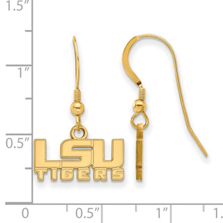 Sterling Silver Gold-plated LogoArt Louisiana State University L-S-U Tigers Extra Small Dangle Wire Earrings