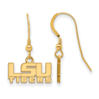 Sterling Silver Gold-plated LogoArt Louisiana State University L-S-U Tigers Extra Small Dangle Wire Earrings