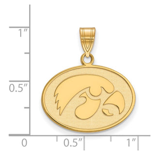 Sterling Silver Gold-plated LogoArt University of Iowa Hawk Medium Oval Pendant