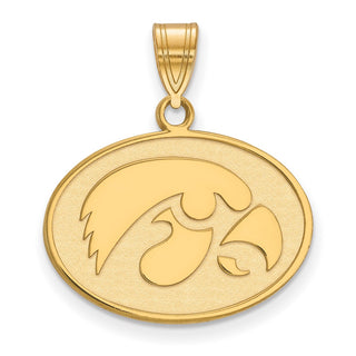 Sterling Silver Gold-plated LogoArt University of Iowa Hawk Medium Oval Pendant