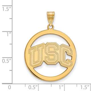 Sterling Silver Gold-plated LogoArt University of Southern California U-S-C Large Circle Pendant