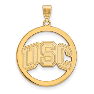 Sterling Silver Gold-plated LogoArt University of Southern California U-S-C Large Circle Pendant