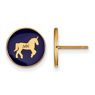 Sterling Silver Gold-plated LogoArt Delta Phi Epsilon Sorority Symbol Color Enamel Post Earrings GP046DPH