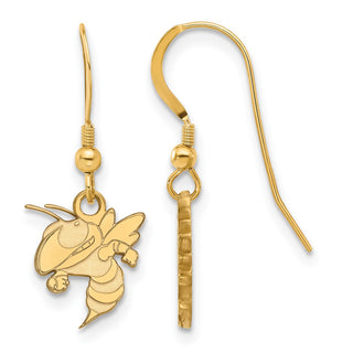 Sterling Silver Gold-plated LogoArt Georgia Institute of Technology Yellow Jacket Sm Dangle Wire Earrings