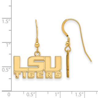 Sterling Silver Gold-plated LogoArt Louisiana State University L-S-U Tigers Small Dangle Wire Earrings