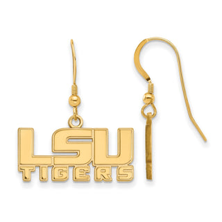 Sterling Silver Gold-plated LogoArt Louisiana State University L-S-U Tigers Small Dangle Wire Earrings