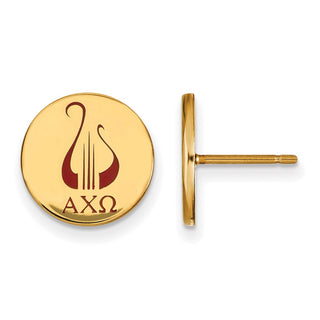 Sterling Silver Gold-plated LogoArt Alpha Chi Omega Sorority Symbol Color Enamel Post Earrings GP047ACO