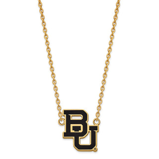 Sterling Silver Gold-plated LogoArt Baylor University Bears Large Enameled Pendant 18 inch Necklace