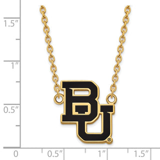 Sterling Silver Gold-plated LogoArt Baylor University Bears Large Enameled Pendant 18 inch Necklace
