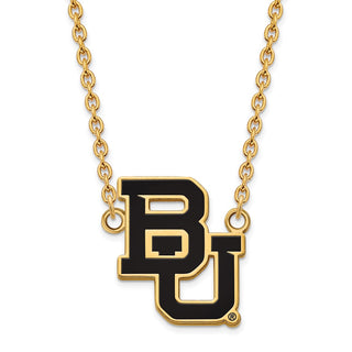 Sterling Silver Gold-plated LogoArt Baylor University Bears Large Enameled Pendant 18 inch Necklace