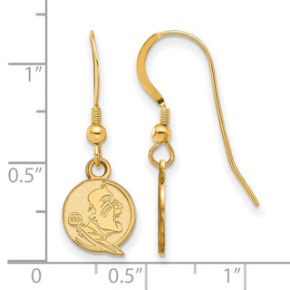 Sterling Silver Gold-plated LogoArt Florida State University Seminole Extra Small Dangle Wire Earrings