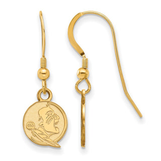 Sterling Silver Gold-plated LogoArt Florida State University Seminole Extra Small Dangle Wire Earrings