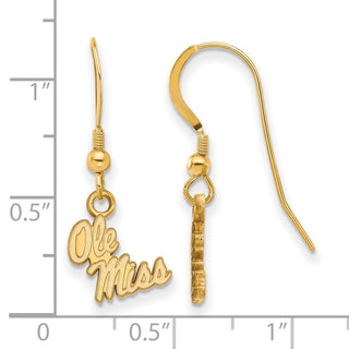 Sterling Silver Gold-plated LogoArt University of Mississippi Ole Miss Extra Small Dangle Wire Earrings