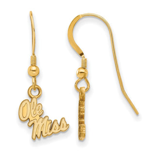 Sterling Silver Gold-plated LogoArt University of Mississippi Ole Miss Extra Small Dangle Wire Earrings